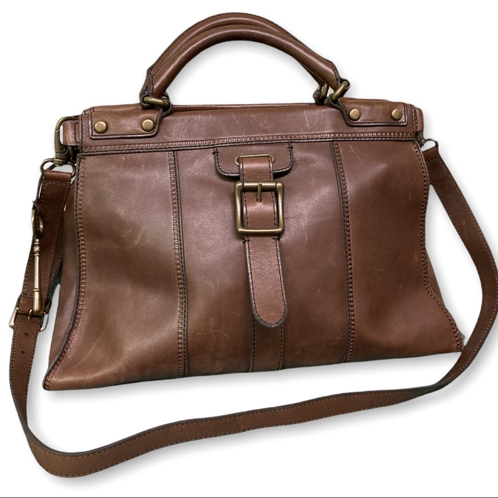 Fossil Leather Satchel Messenger Bag Brown